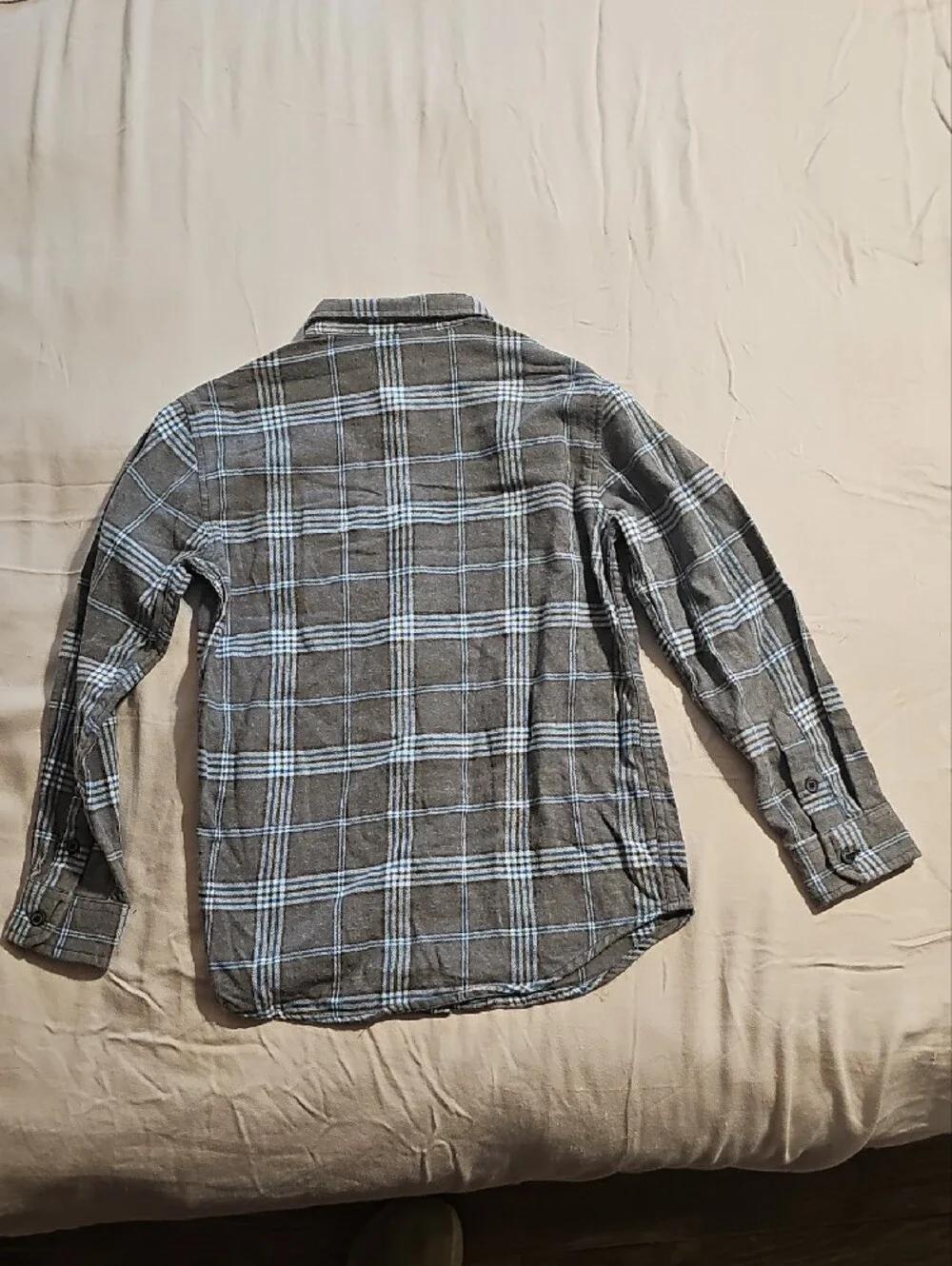 Old Navy Gray Plaid Button-Down Shirt with Light Blue Accents